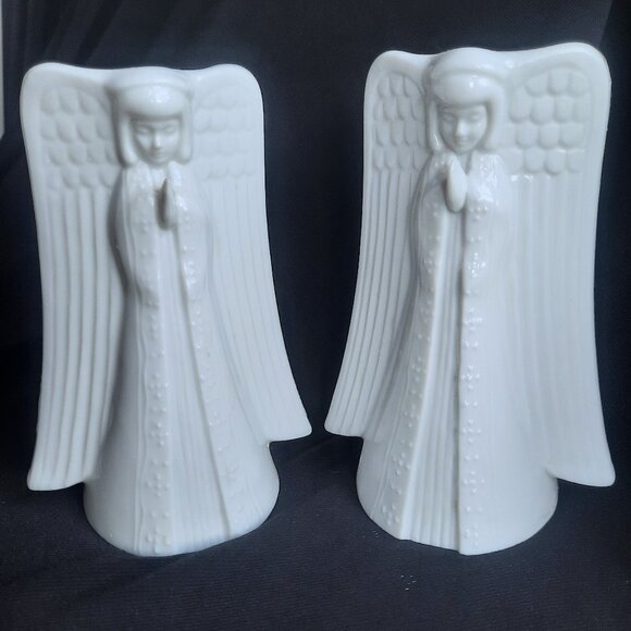 2 Vintage Angel Candle Holders CCCC Japan White Porcelain Candlestick  READ - Picture 1 of 8